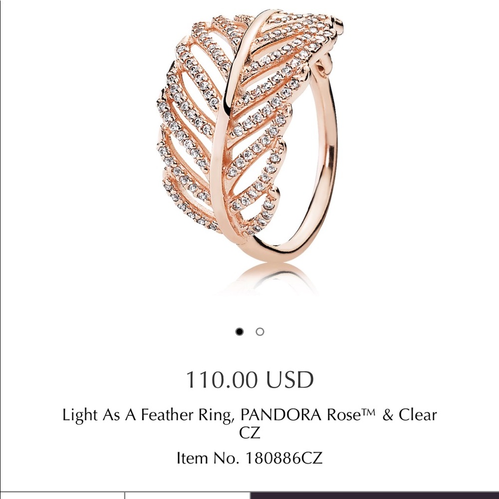 ✨Pandora rose gold feather ring✨