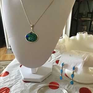 Opal Silver necklace , earrings & bracelet