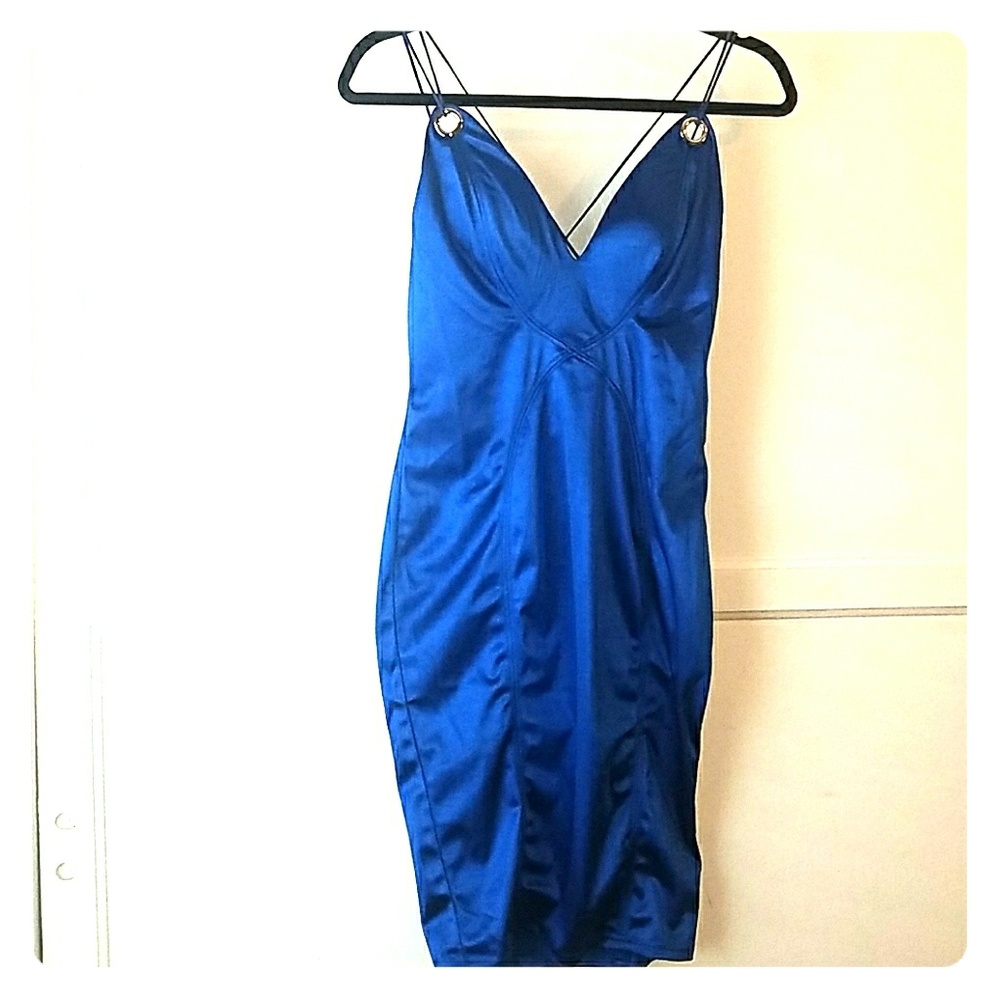 Blue satin strappy dress