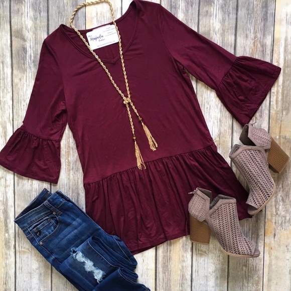 Tops - 🎀LAST ONE🎀 Burgundy Ruffled Tunic
