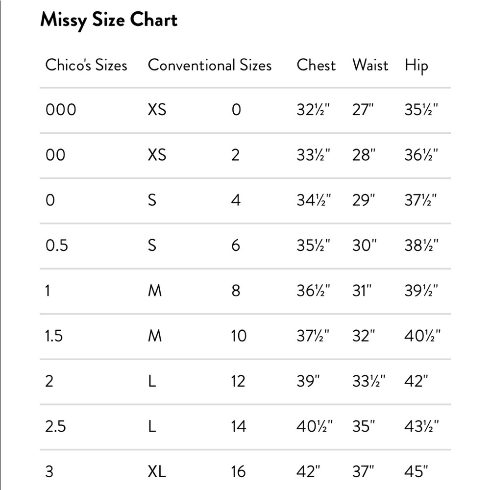 Chico's size chart
