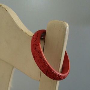 Vintage Carved Red Cinnabar Lacquer Bangle