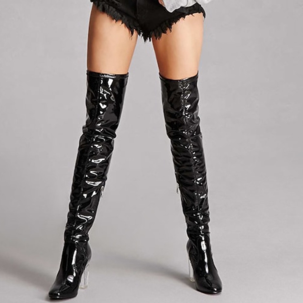 Leather patent over the knee high boots