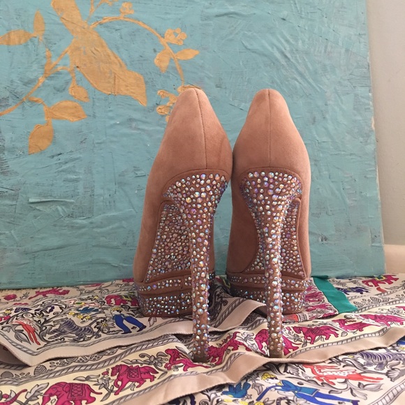 Brian Atwood Nuede Suede Crystal Embellished Pumps - Picture 2 of 3