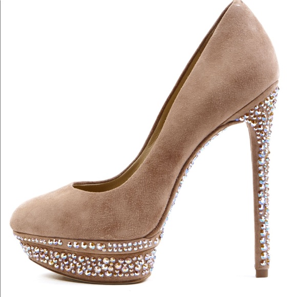 Brian Atwood Nuede Suede Crystal Embellished Pumps - Picture 3 of 3