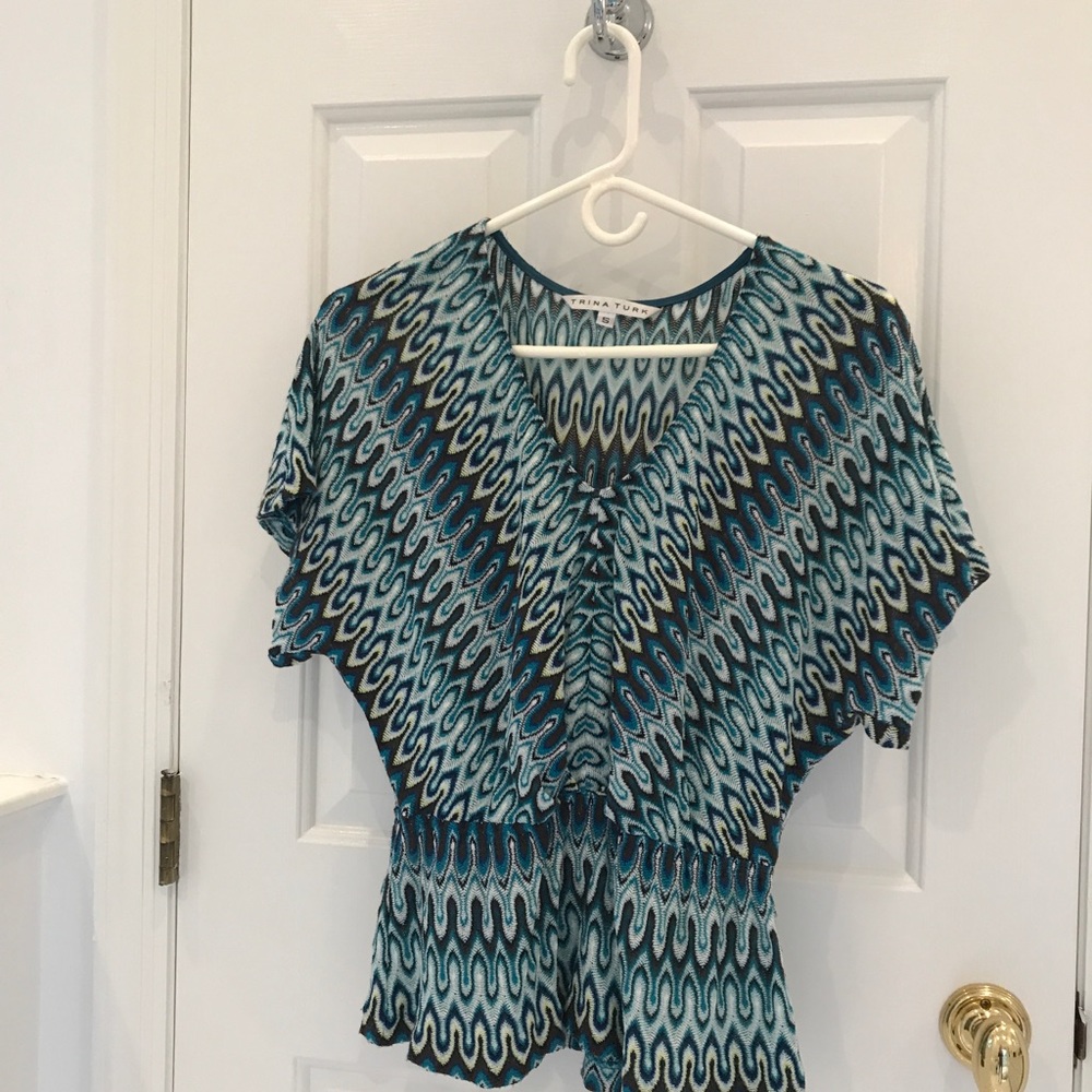 Turquoise, blue, teal, black and yellow Trina Turk