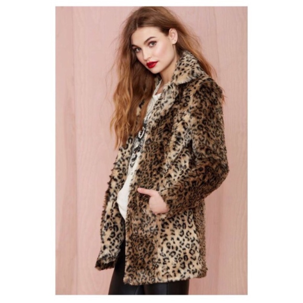 Leopard Print Faux Fur Coat