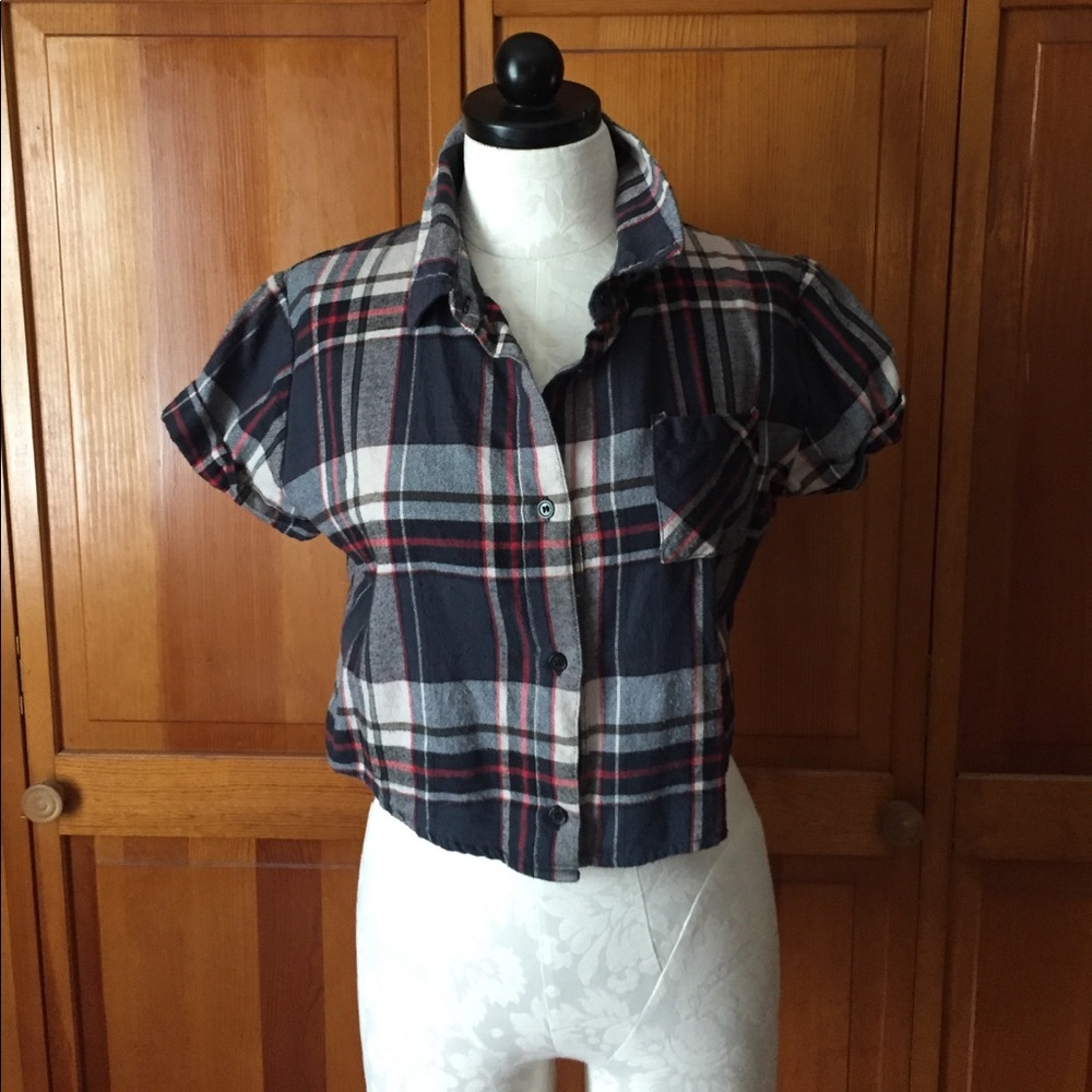 Rails cropped short-sleeve navy/red button up