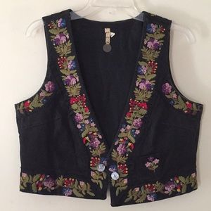 Free People embroidered black vest size large