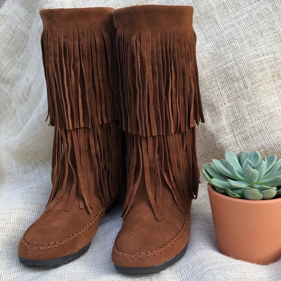 Rampage Shoes - Rampage Boots Cognac Fringe Moccasin Boho Festival