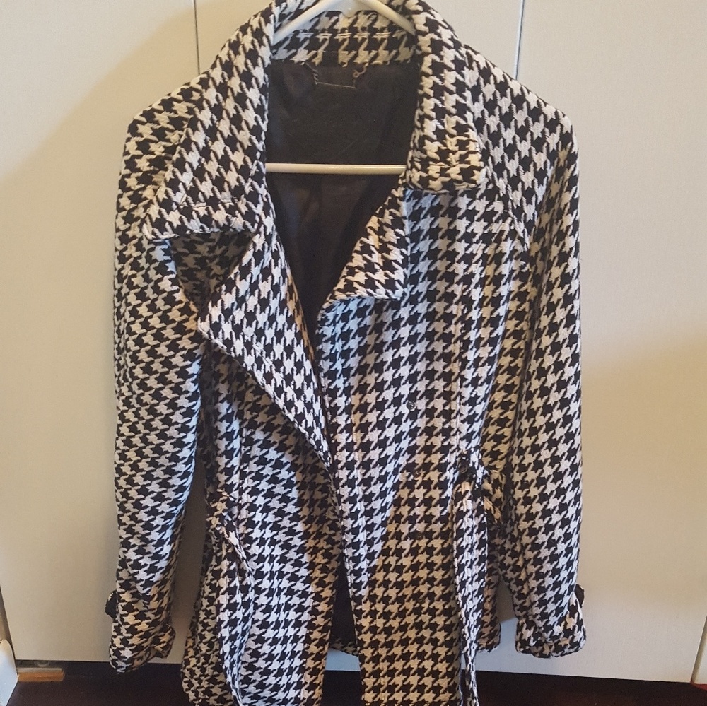 JouJou Black and White Houndstooth Peacoat