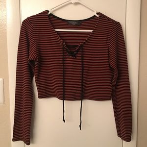 Long Sleeved Stripped Crop Top