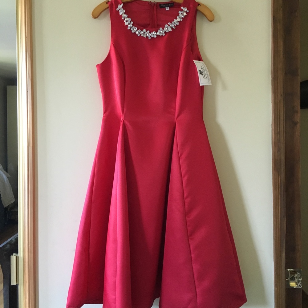 Red Crystal Necklace Fit and Flare Dress