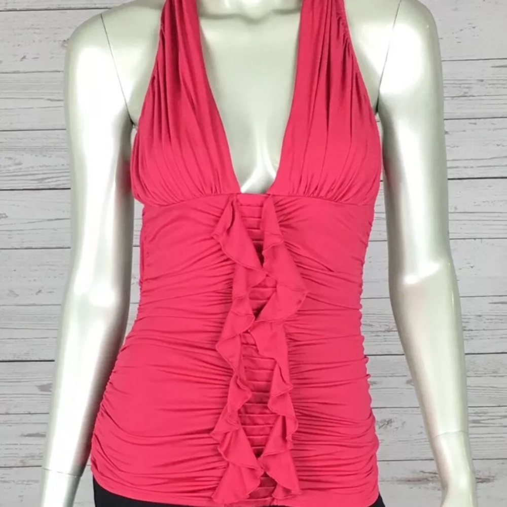 Marciano red ruffle blouse top m