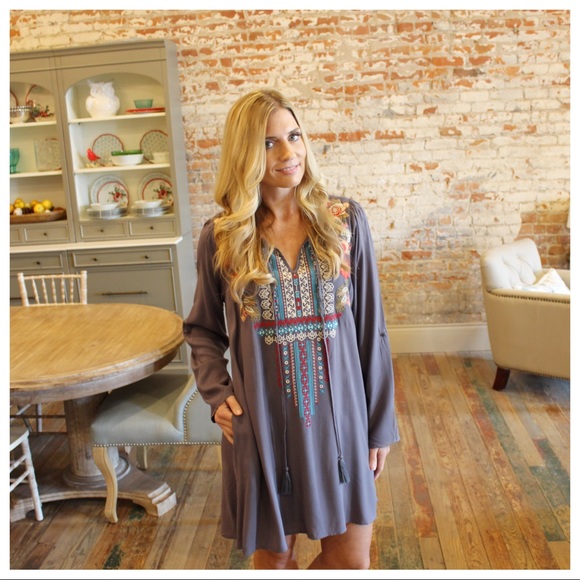 ✨LAST ONE✨Charcoal embroidered tassel tunic dress - Picture 7 of 8