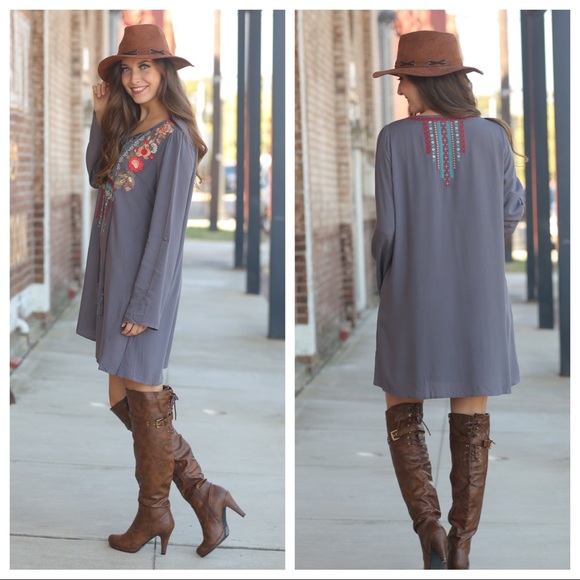 ✨LAST ONE✨Charcoal embroidered tassel tunic dress - Picture 3 of 8