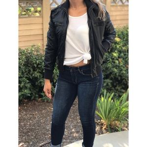 Faux Leather Bomber Jacket