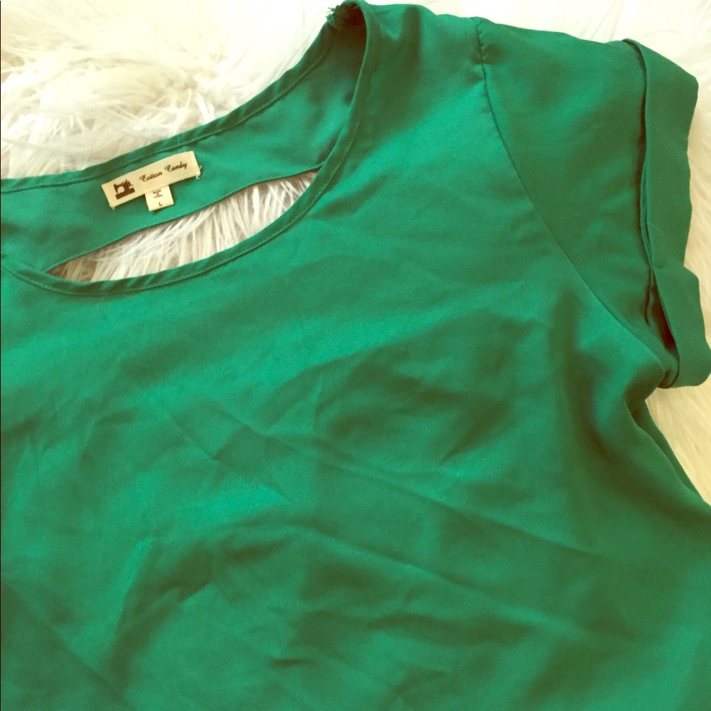 Size L Green Satin Top with Detailed Back