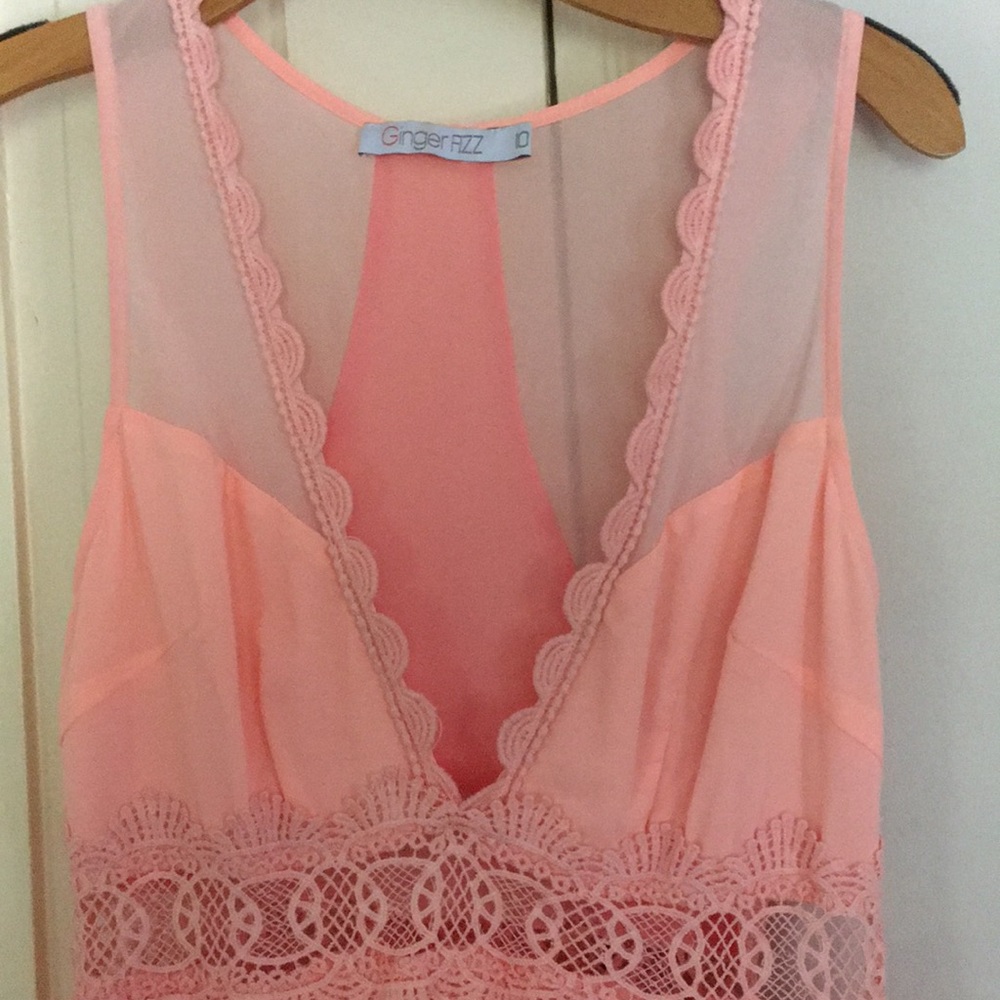 Pink V Neck and Lace Party Dress