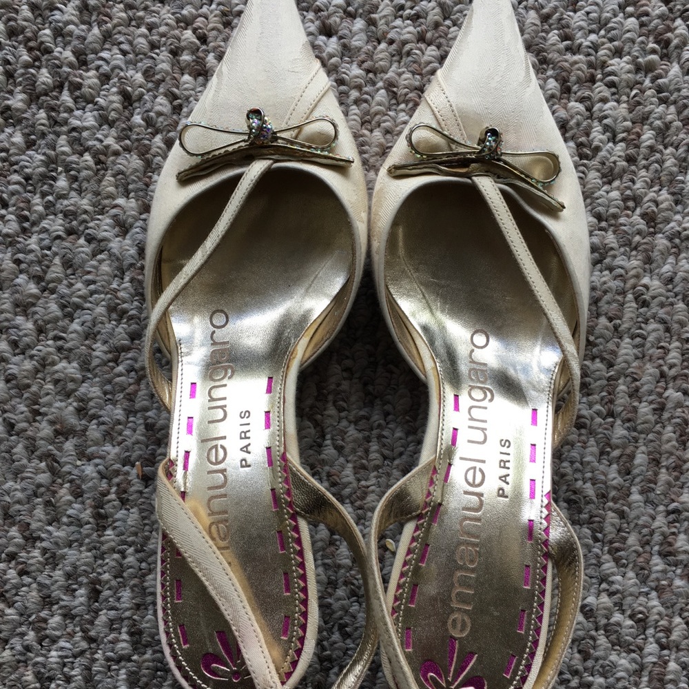 Emanuel Ungaro jeweled kitten heel sling back