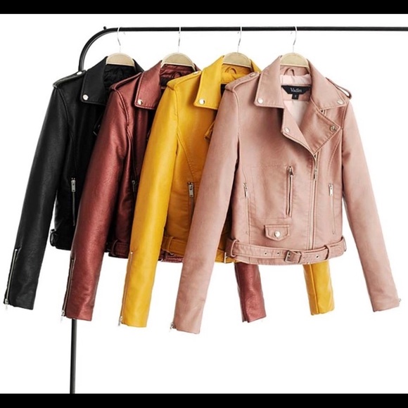 🔴Pink leather jacket w/sashes & zipper pockets - Picture 2 of 2