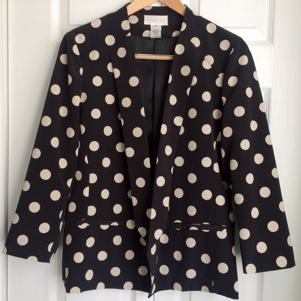 Anthropologie black/cream polka dot blazer