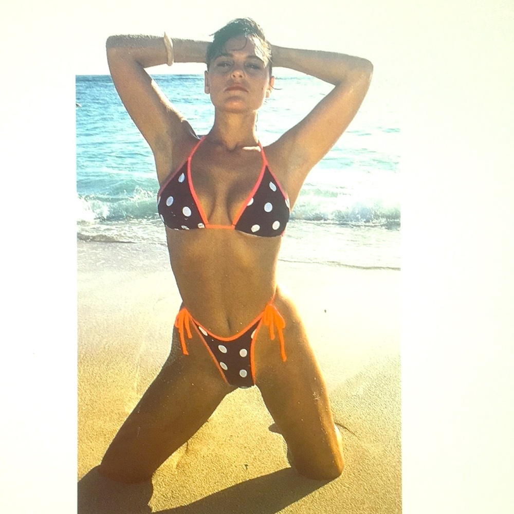 Bathing suit black and white polkadot w/ neon trim