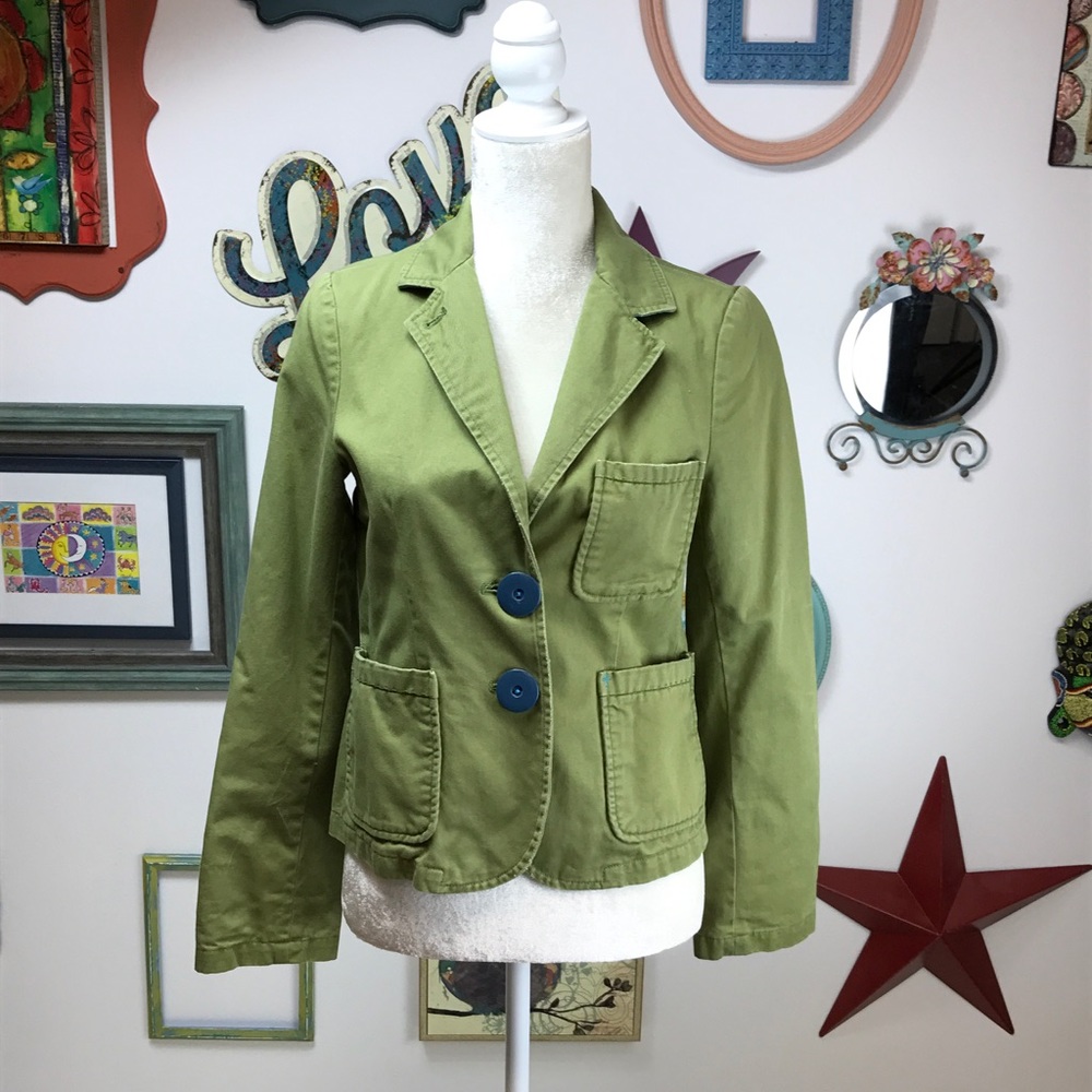 TROVATA Unique Green Blazer Blue Buttons Small