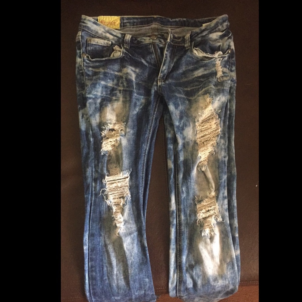 Machine Distressed Acid Wash Jeans