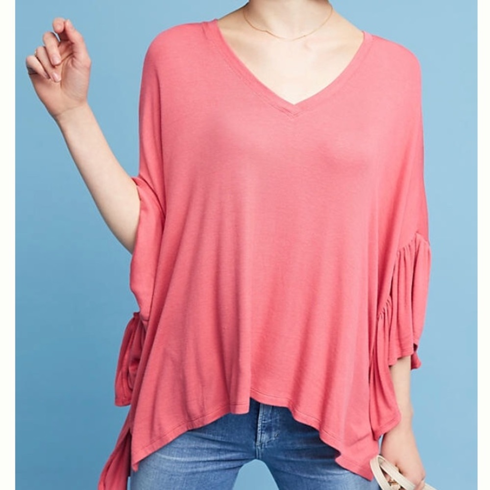 πHPπNWT Anthropologie fluttered v neck pink top - Picture 1 of 6