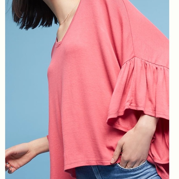 πHPπNWT Anthropologie fluttered v neck pink top - Picture 4 of 6
