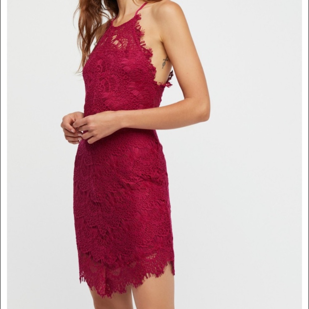 XS free people dark pink lace slip, worn once