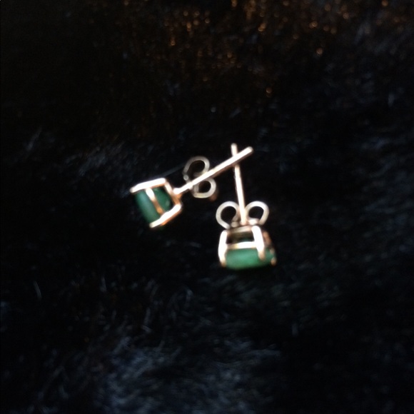 Best Silver ✨ Emerald & Rose Gold Stud Earrings - Picture 2 of 5