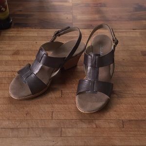 Clarks leather wedge like sling back sandal size 8