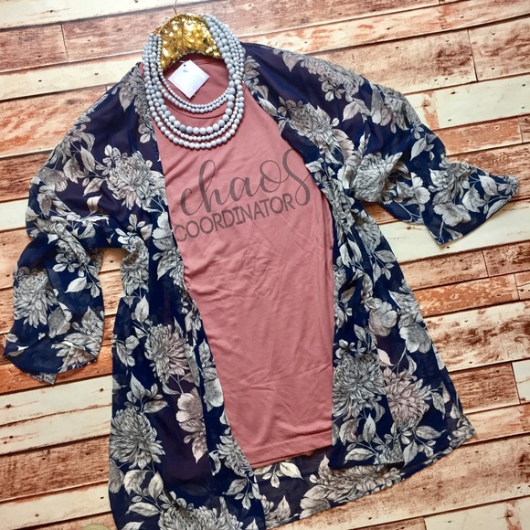 S-L (runs big) Navy Floral Cardigan kimono - Picture 6 of 7