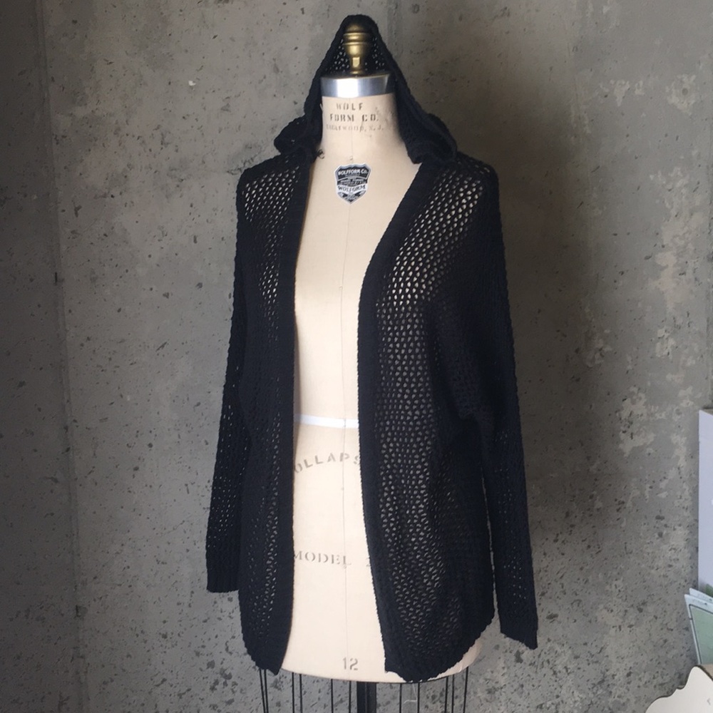 Open knit, hooded sweater