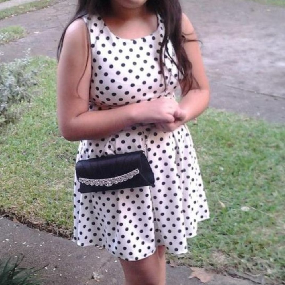 Whıte black polka dot dress