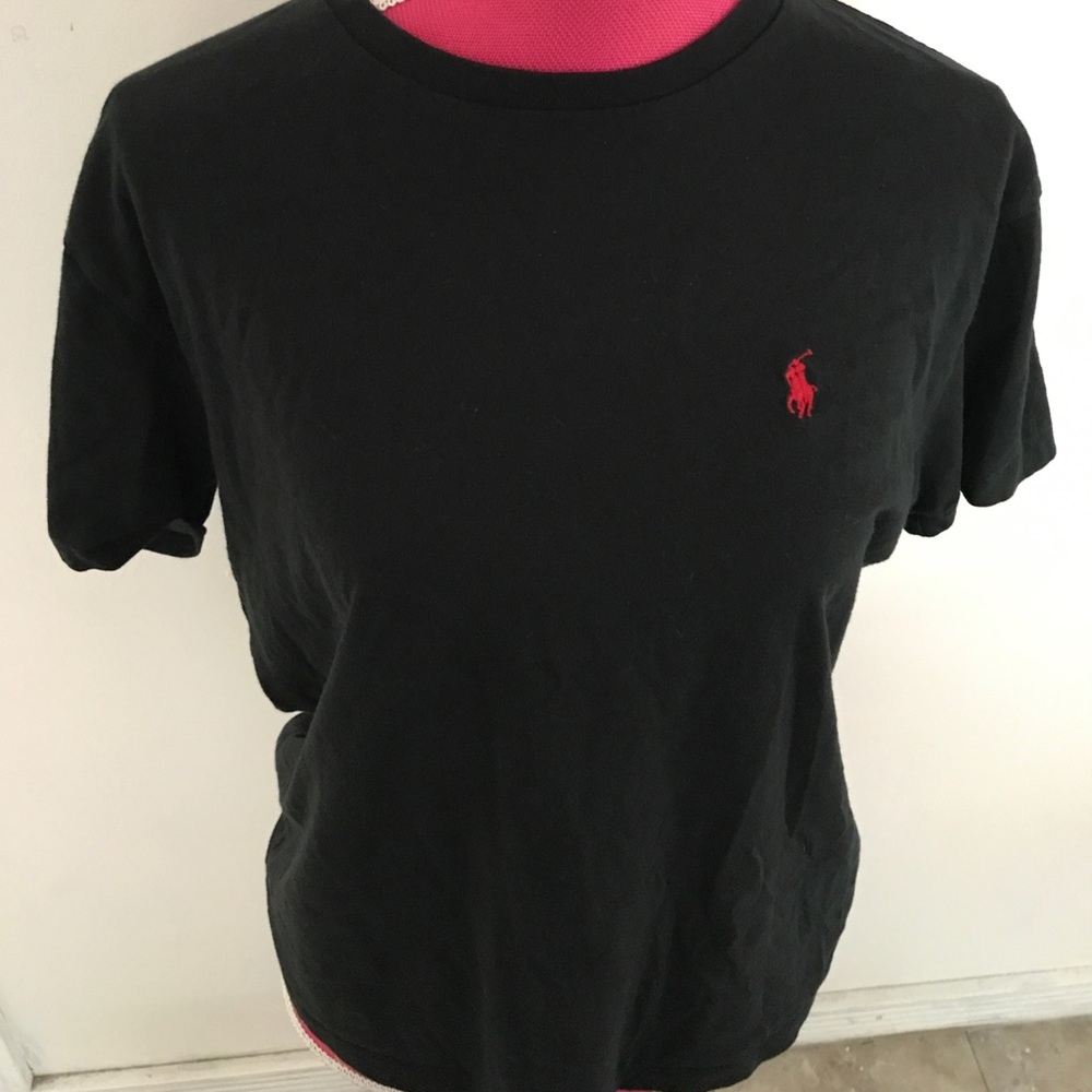Polo T-shirt black w red pony