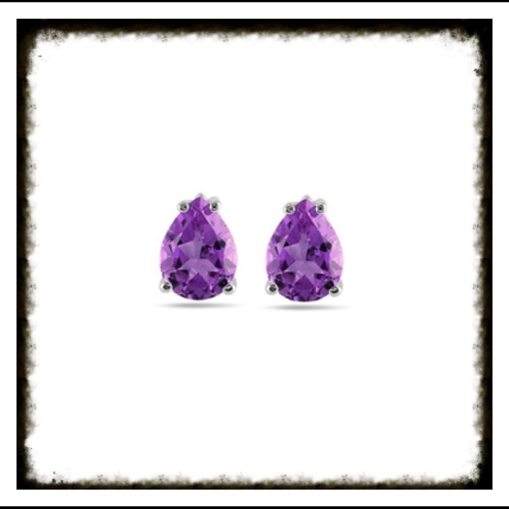 Amethyst & Sterling Silver Pear-Cut Stud Earrings - Picture 2 of 6