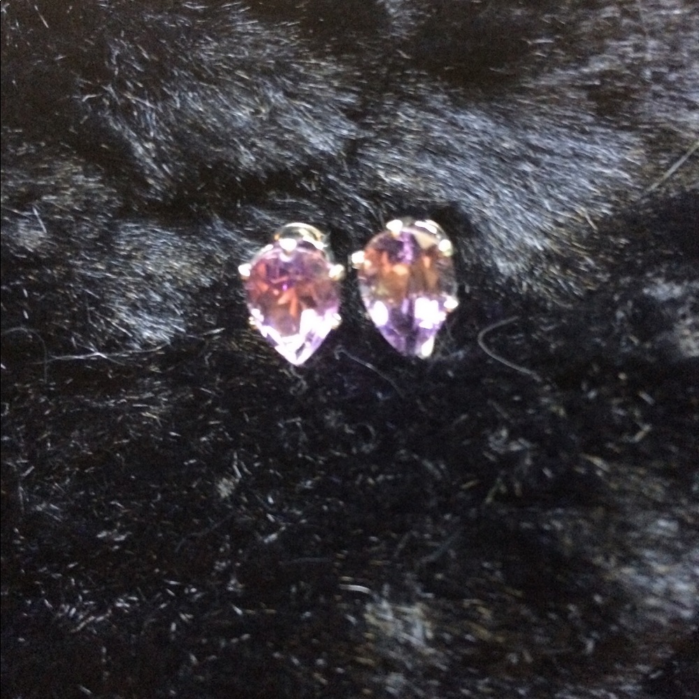 Amethyst & Sterling Silver Pear-Cut Stud Earrings - Picture 3 of 6