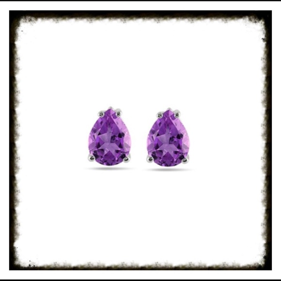 Amethyst & Sterling Silver Pear-Cut Stud Earrings - Picture 2 of 6