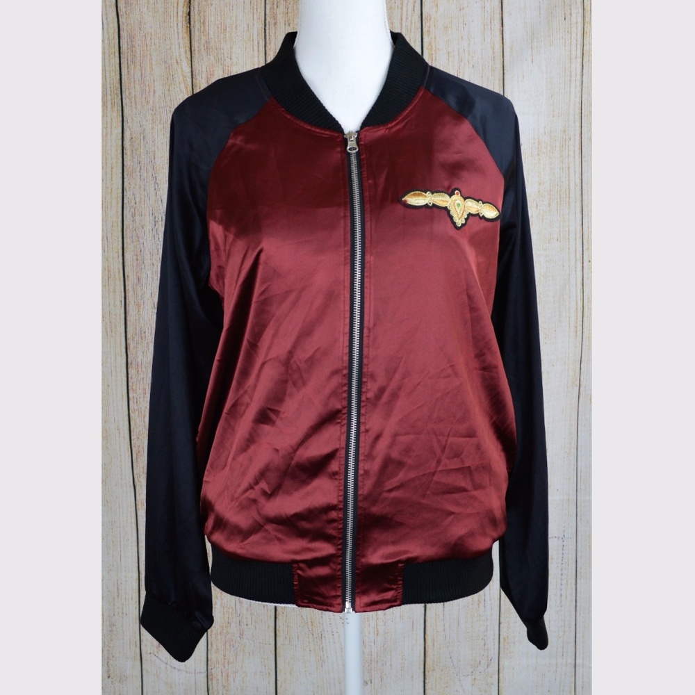 Satin Colorblock Bomber Jacket Coat