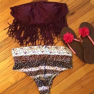 Boutique high waisted bikini with fringe