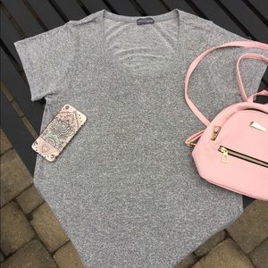 Market & Spruce Grey Knit Hi-Lo Tee