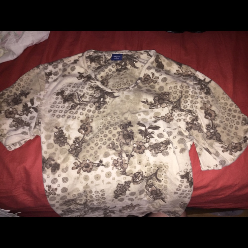 Floral pattern thick T-shirt longsleeve