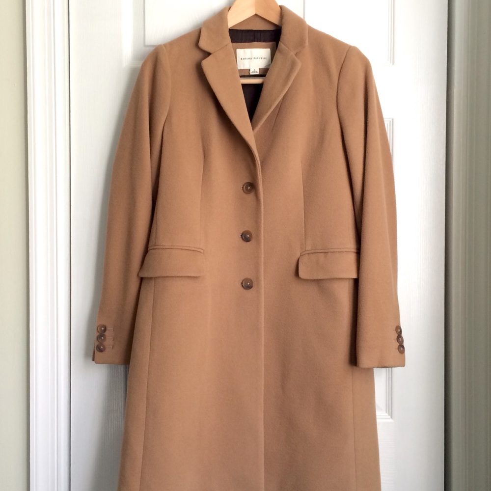 Banana Republic wool mid-length camel blazer coat