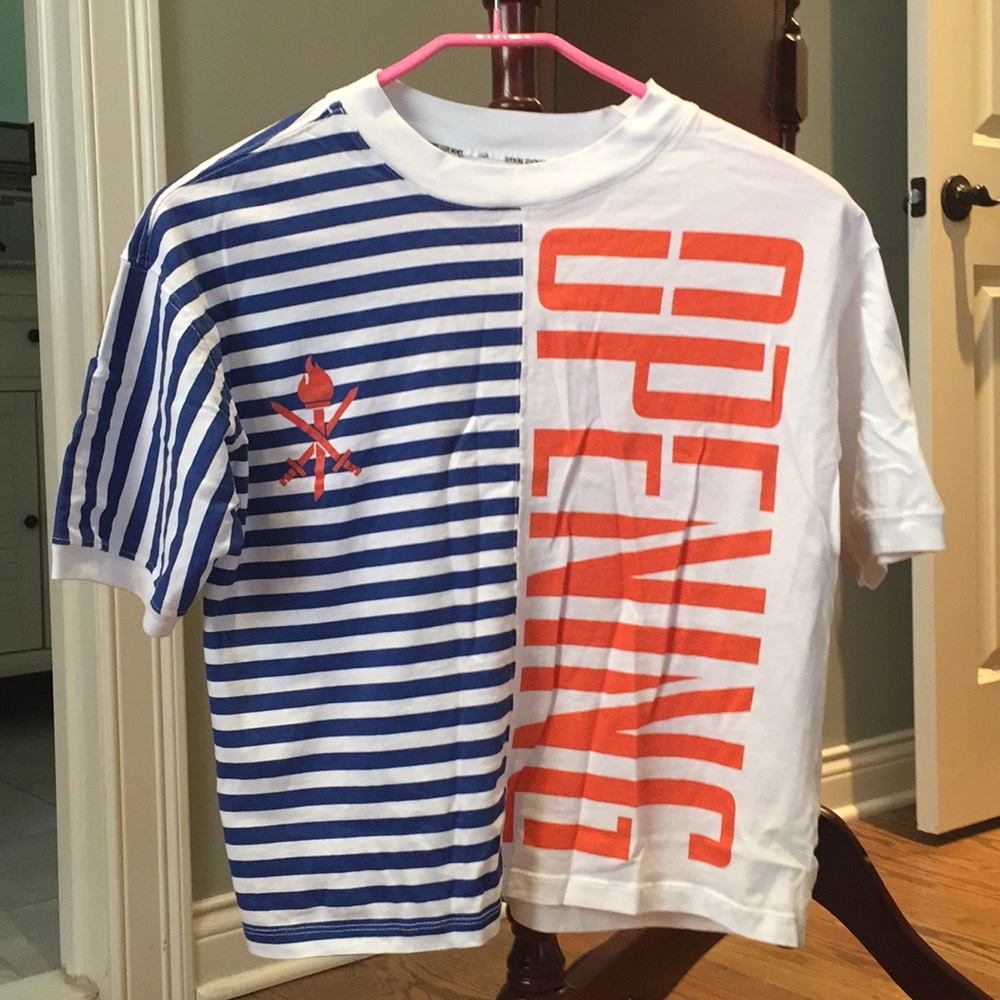 Opening ceremony stripped log tee