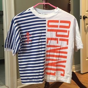 Opening ceremony stripped log tee