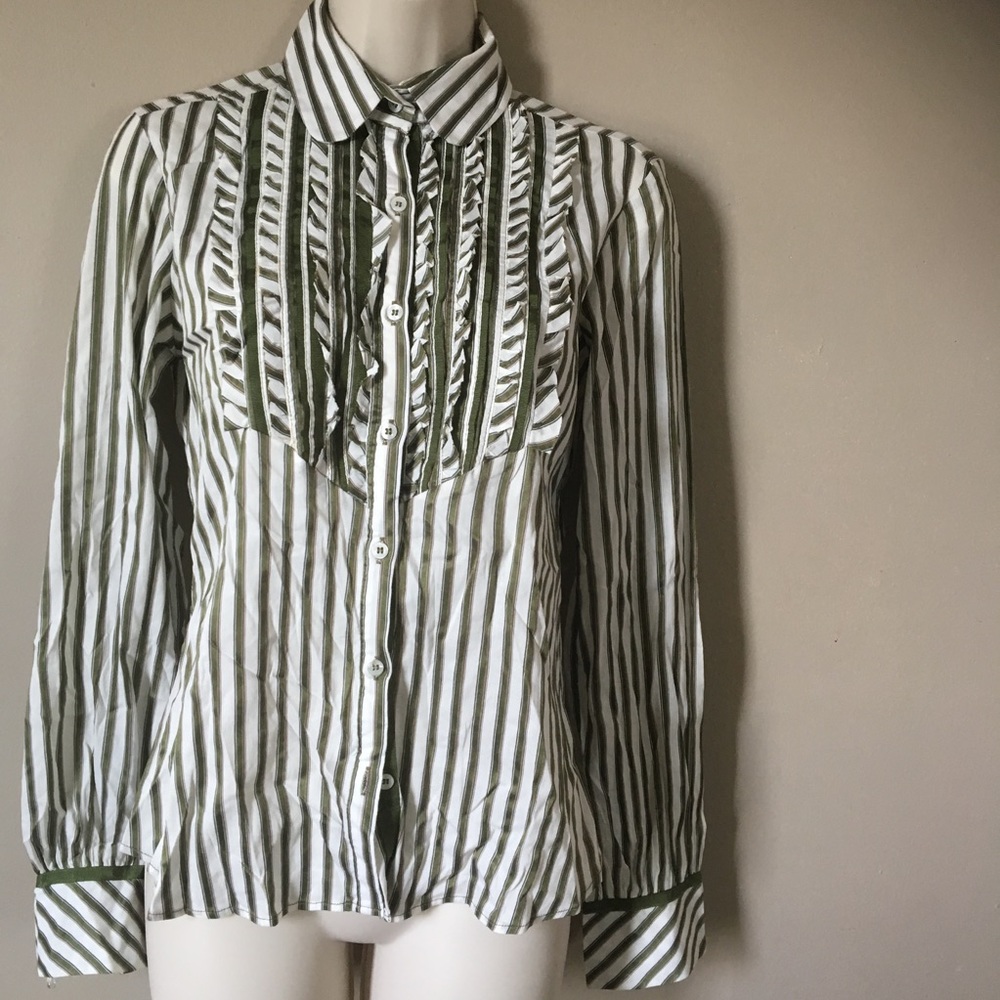 [ZARA] women green and white collared shirt S