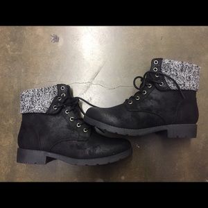 Black faux suede distress boots